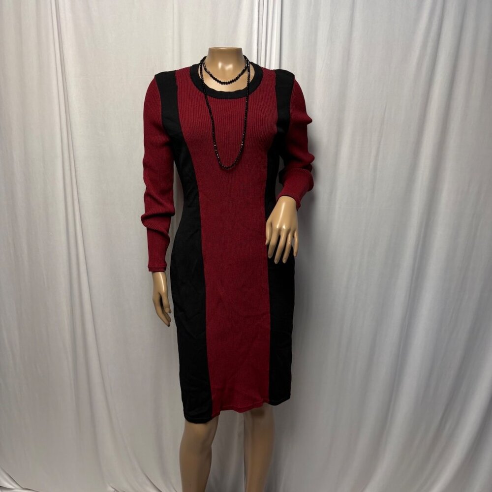 Noir Knit Dress Womens Medium Red Black Colorblock Long Sleeve Bodycon NEW